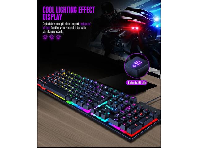 Ігрова комп`ютерна клавіатура зі світлодіодним підсвічуванням T-WOLF T20. Геймерська клавіатура англ. - Фото 7