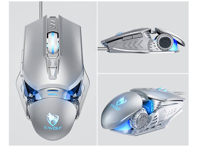 Ігрова комп'ютерна мишка з підсвічуванням T-Wolf G530 Robocop. Дротова комп'ютерна мишка 6400 DPI, 7 кнопок - Фото 3