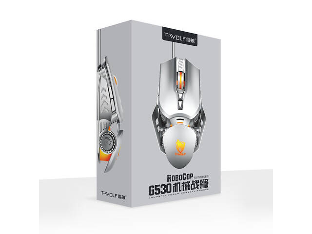 Ігрова комп'ютерна мишка з підсвічуванням T-Wolf G530 Robocop. Дротова комп'ютерна мишка 6400 DPI, 7 кнопок - Фото 5