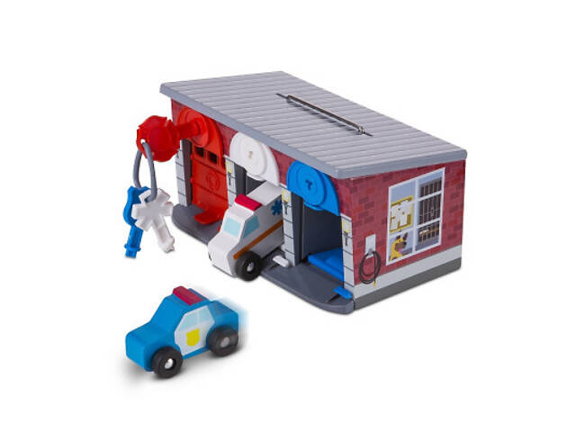 Ігровий набір Melissa&Doug Дерев'яний гараж рятувальних машин з ключами (MD4607) - Фото 1