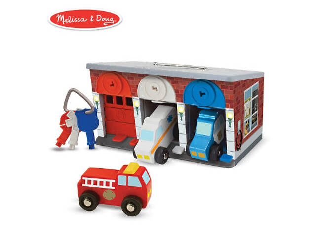 Ігровий набір Melissa&Doug Дерев'яний гараж рятувальних машин з ключами (MD4607) - Фото 5
