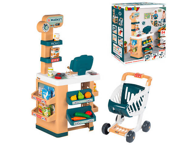 Ігровий набір Smoby Інтерактивний маркет з візком, звук. ефектом, аксесуарами 48,9 х 38,5 х 89,6 см (350238) - Фото 1