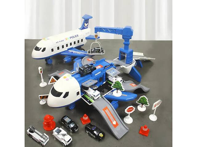 Іграшковий поліцейський літак RESTEQ — інтерактивна база-трансформер зі світлом, звуком, машинками та аксесуарами - Фото 1