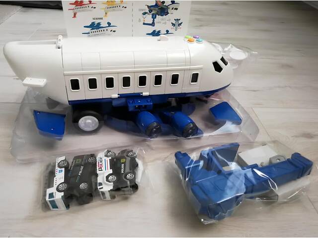 Іграшковий поліцейський літак RESTEQ — інтерактивна база-трансформер зі світлом, звуком, машинками та аксесуарами - Фото 2