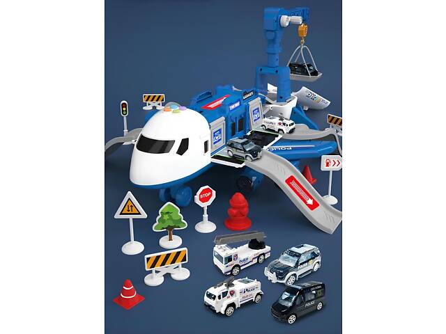 Іграшковий поліцейський літак RESTEQ — інтерактивна база-трансформер зі світлом, звуком, машинками та аксесуарами - Фото 6