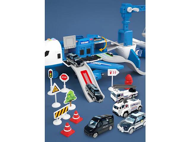 Іграшковий поліцейський літак RESTEQ — інтерактивна база-трансформер зі світлом, звуком, машинками та аксесуарами - Фото 7