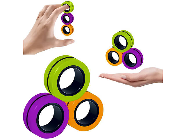 Іграшка-антистрес Магнітні кільця RESTEQ — набір з 3 кілець з магнітом для трюків, фокусів та зняття напруги - Фото 1