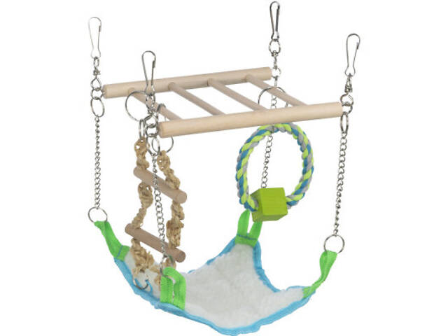 Іграшка для гризунів Trixie Підвісний міст Гамак з іграшками Дерево та мотузка 17 х 22 х 15 см (4011905062983) - Фото 1