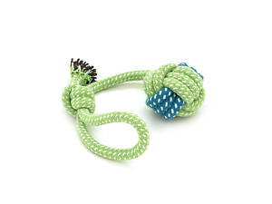 Іграшка з бавовняної мотузки з вузлами для собак у вигляді кулі з петлею-вузлом, 6*14см, зелено-синя