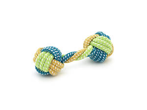 Іграшка з бавовняної мотузки з вузлами для собак у вигляді гантелі, 6*18см, зелено-синя