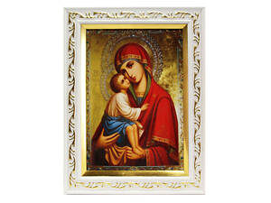 Икона в рамке Дева Мария Пресвятая Богородица 7х10см белая с золотим узором, багет 1511А-015-3