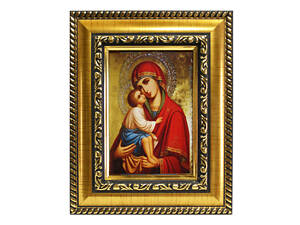 Икона в рамке Дева Мария Пресвятая Богородица 7х10см золотая с обрамлением, багет 327-х811