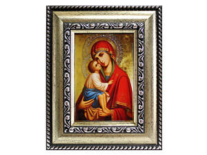 Икона в рамке Дева Мария Пресвятая Богородица 7х10см серебряная с обрамлением, багет 327-036S