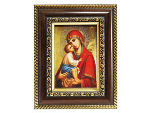 Икона в рамке Дева Мария Пресвятая Богородица 7х10см коричневая с обрамлением, багет 327-608