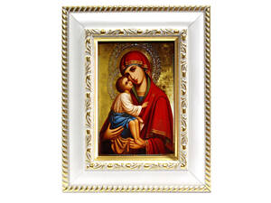 Икона в рамке Дева Мария Пресвятая Богородица 7х10см белая с обрамлением, багет 327-015-3