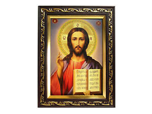 Ікона в рамці Ісуса Христа Спасителя 7х10см вишнева із золотим візерунком, багет 1511А-х054-2