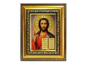 Икона в рамке Иисуса Христа Спасителя 7х10см золотая с обрамлением, багет 327-х811