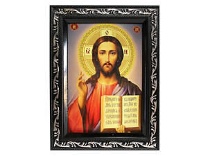 Икона в рамке Иисуса Христа Спасителя 7х10см черная с серебряным узором, багет 1511А-1112S б\з
