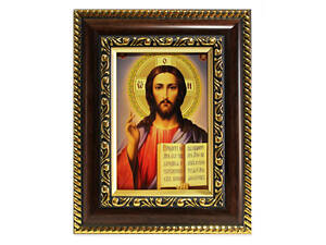 Икона в рамке Иисуса Христа Спасителя 7х10см коричневая с обрамлением, багет 327-608