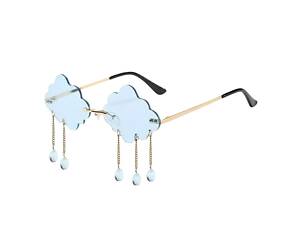 Имиджевые очки Тучки голубые RESTEQ — фигурные очки в форме облаков с капельками дождя, стильный аксессуар с защитой UV4