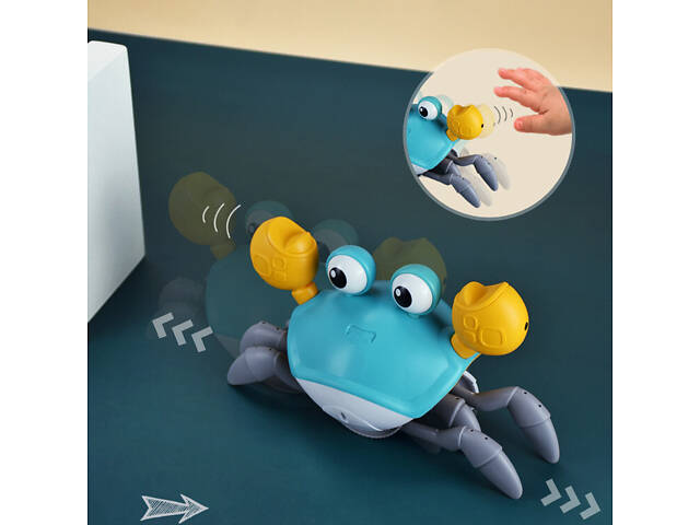 Інтерактивна іграшка Краб зі звуковими, світловими ефектами та детектором перешкод 23х14 см, блакитний - Фото 3