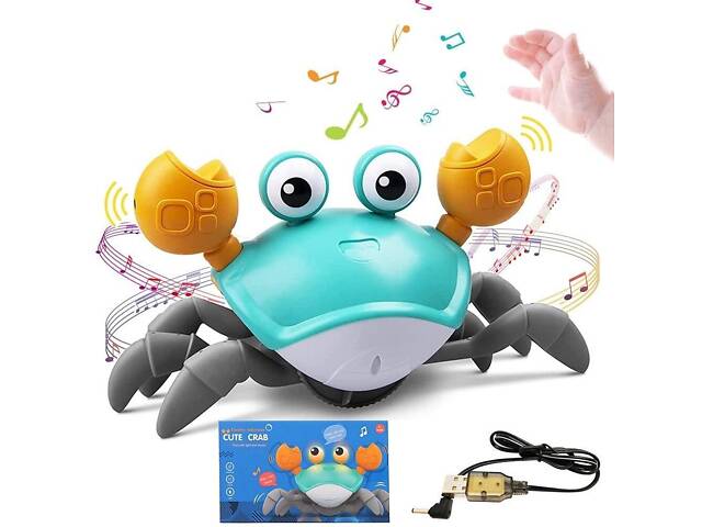 Інтерактивна іграшка Краб зі звуковими, світловими ефектами та детектором перешкод 23х14 см, блакитний - Фото 1