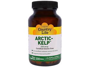 Йод, арктическая ламинария, Artic-Kelp, Country Life, 225 мкг, 300 таблеток