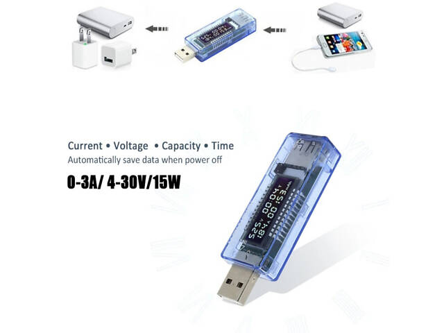 Вимірювач напруги струму, тестер ємності акумулятора, USB вимірювач напруги струму зарядного пристрою - Фото 6