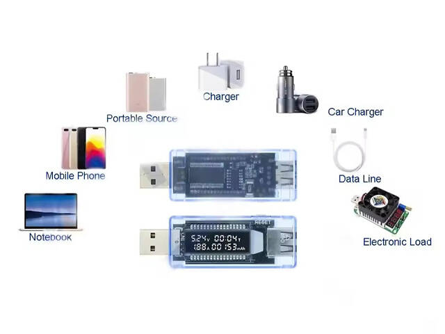 Вимірювач напруги струму, тестер ємності акумулятора, USB вимірювач напруги струму зарядного пристрою - Фото 7