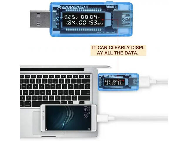 Вимірювач напруги струму, тестер ємності акумулятора, USB вимірювач напруги струму зарядного пристрою - Фото 8