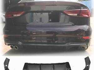 Диффузор заднего бампера V4 (для S-Line SD 2017-2020, Карбон) для Audi A3 рр