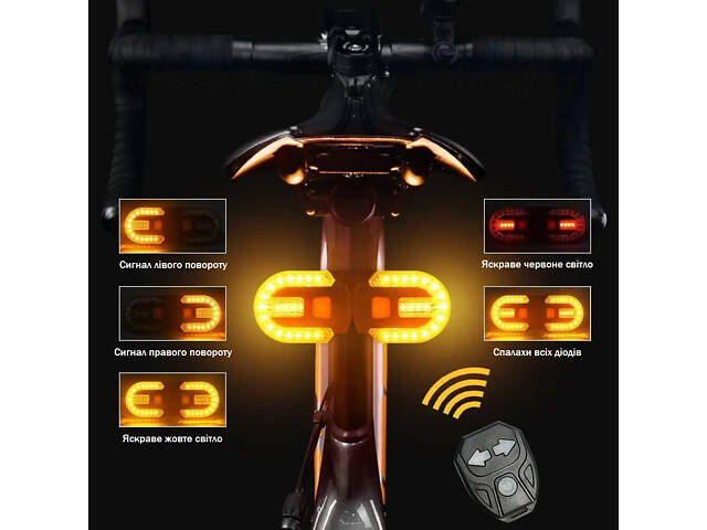Задній габаритний вело ліхтар із поворотами FY-1825 'STOP' (yellow), дистанційний пульт - Фото 2