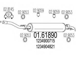 Задня частина вихлопної системи MTS 0161890 на MERCEDES-BENZ седан (W123)
