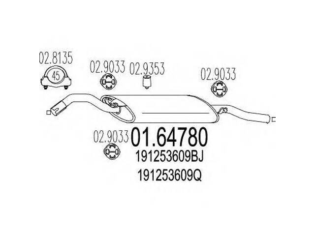 Задня частина вихлопної системи MTS 0164780 на VW GOLF Mk II (19E, 1G1)