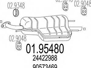 Задня частина вихлопної системи MTS 0195480 на OPEL ASTRA G Наклонная задняя часть (F48_, F08_)