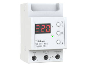 Защитное реле напряжения однофазное D50 на DIN-рейку, 50А, 11000ВА, 120-280В, трехмодульное с индикатором напряжения (Красный)