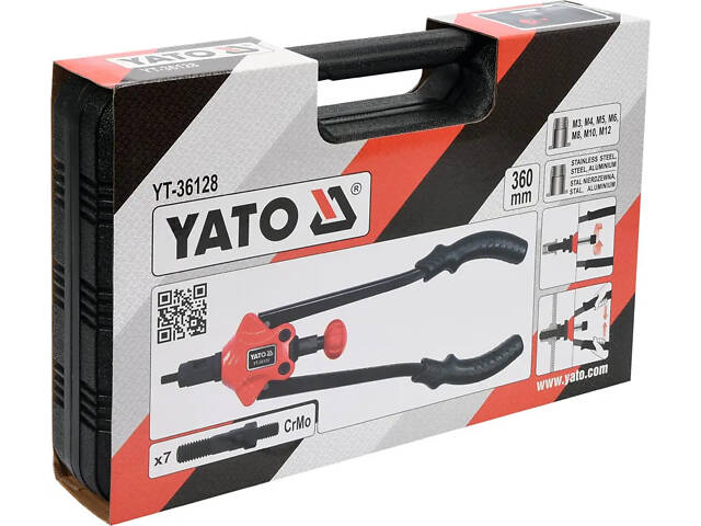 Заклепочник двухручный резьбовой YATO для нитогаек М 3-12 мм 360 мм (YT-36128) - Фото 6