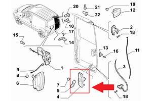 Замок дверей задньої розстібної лівої механізм внутрішньої ручки Fiat Fiorino 2007 -. .. 1356490080