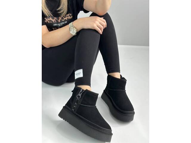 Замшеві уггі на платформі, натуральне хутро 36р код 3529 - Фото 4