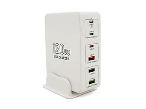 Зарядная станция V-818H мощностью 120W, Output: 3USB+3Type-C, DC:5V/3, 9V/3A,12V/3A, 20V/3.25A, White