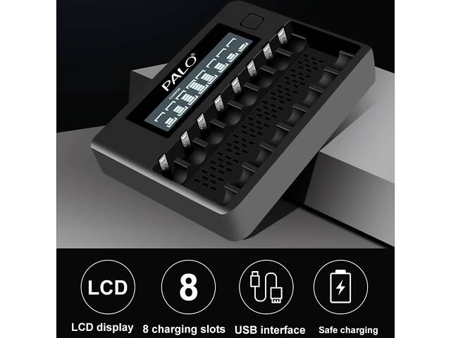 Зарядний пристрій на 8 штук NI-MH акумуляторних батарейок АА або ААА з LCD екраном Palo NC32 - Фото 7