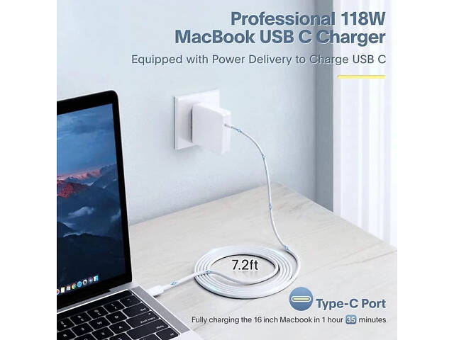 Блок живлення USB Type-C 118W для ноутбука (Білий) - Фото 2