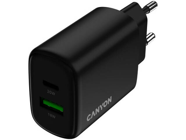 Зарядний пристрій Canyon OnCharge 200 20W 1xPD 1xQC EU Black (CNE-CHA200-31) - Фото 1