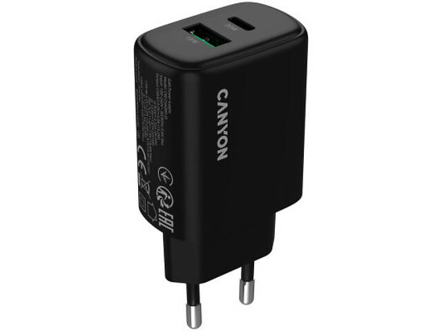 Зарядний пристрій Canyon OnCharge 200 20W 1xPD 1xQC EU Black (CNE-CHA200-31) - Фото 2