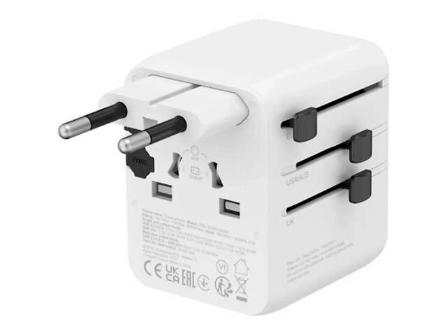 Зарядний пристрій Canyon OnTour 20 2xUCB-C + USB-A EU/UK/US/AUS 20W White (CNS-TA20W1005W) - Фото 6