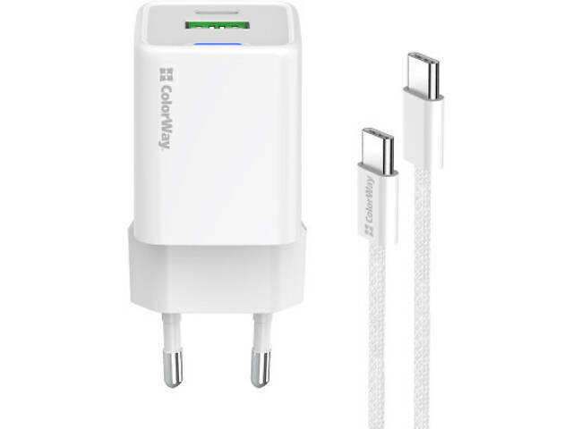 Зарядний пристрій ColorWay C101A GaN Mini 20W PD PPS USB-C + USB-A QC4.0 + кабель USB-C to USB-C black (CW-CHS062PDC-WT) - Фото 9