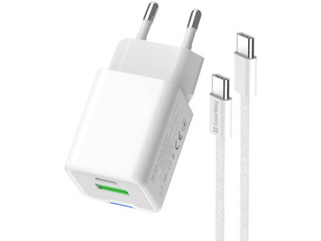 Зарядний пристрій ColorWay C101A GaN Mini 20W PD PPS USB-C + USB-A QC4.0 + кабель USB-C to USB-C black (CW-CHS062PDC-WT) - Фото 10