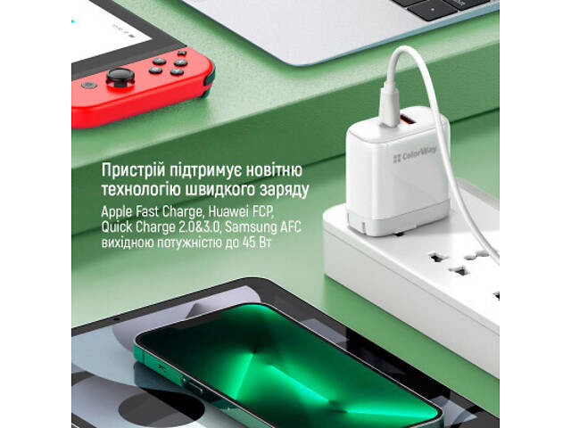 Зарядний пристрій ColorWay GaN Mini 25W PD Port PPS USB-C white (CW-CHS052PD-WT) - Фото 4