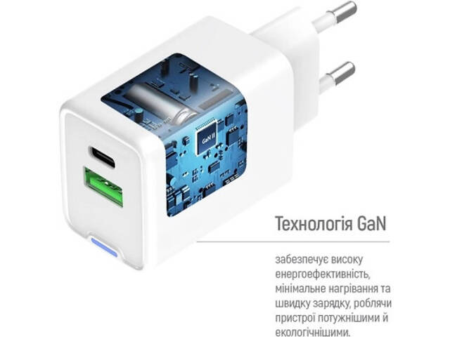 Зарядний пристрій ColorWay GaN Mini 30W PD Port PPS USB (Type-C PD + USB QC4.0) white (CW-CHS053PD-WT) - Фото 3