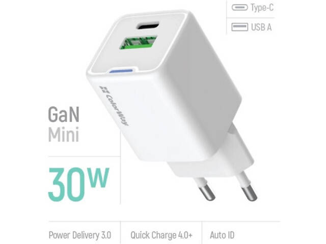 Зарядний пристрій ColorWay GaN Mini 30W PD Port PPS USB (Type-C PD + USB QC4.0) white (CW-CHS053PD-WT) - Фото 2